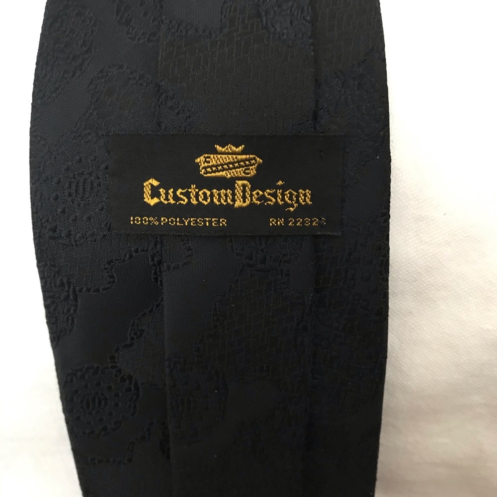 Black Funeral Tie with Textured Floral - Picture 3 of 5